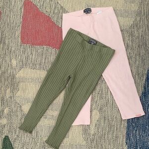 Kids Ribbed Leggings Set - Pink and Green